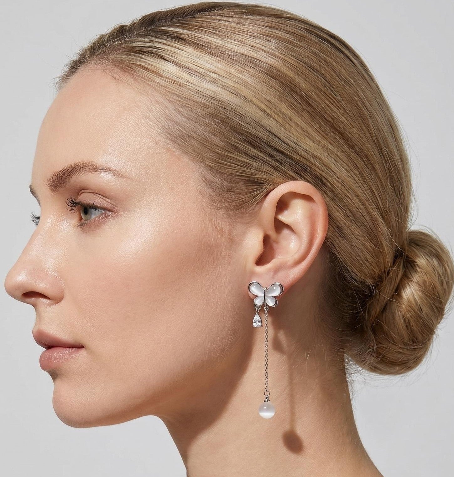 Silver Butterfly Pearl Drop Earrings