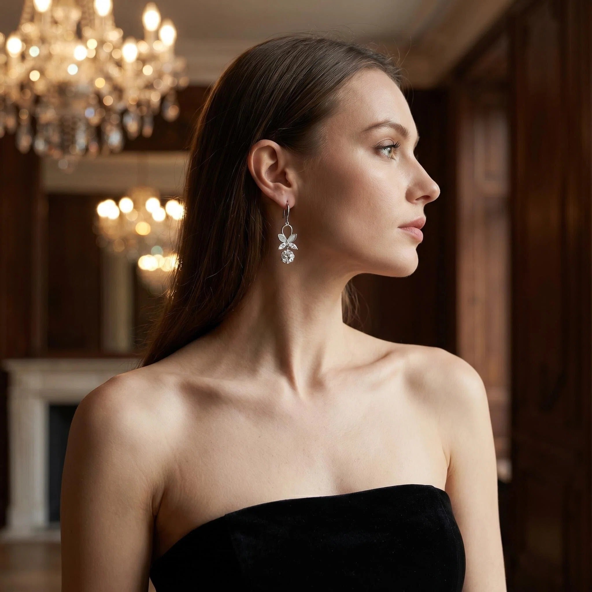 Butterfly Crystal Ball Drop Earrings