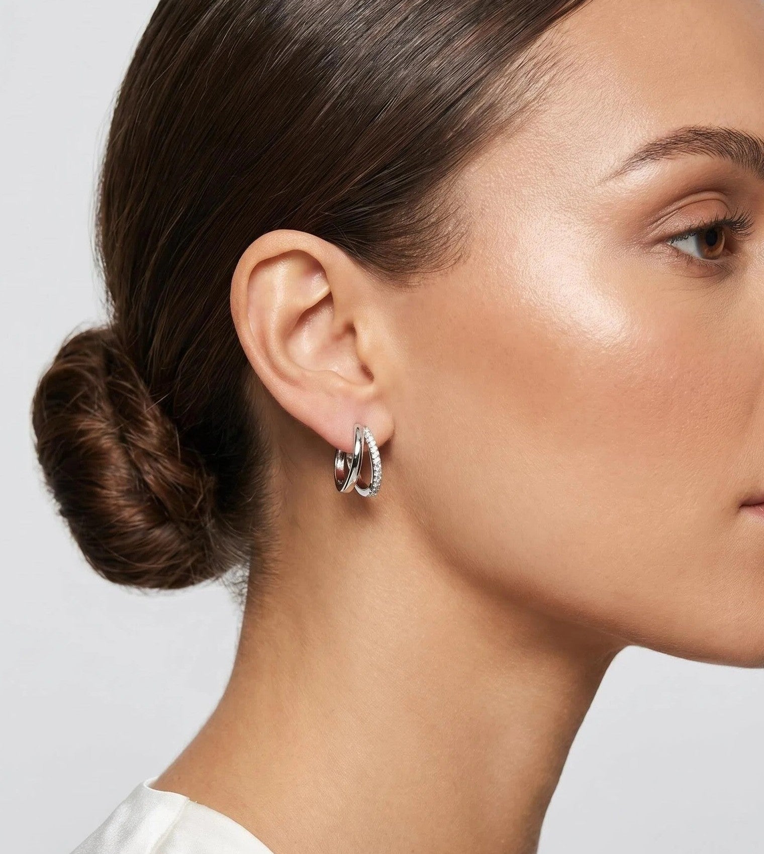 Platinum Plated Double Hoop Earrings