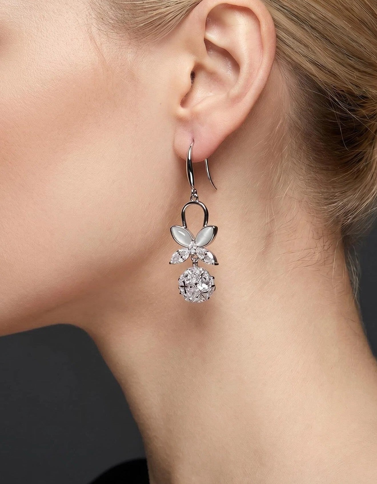 Butterfly Crystal Ball Drop Earrings