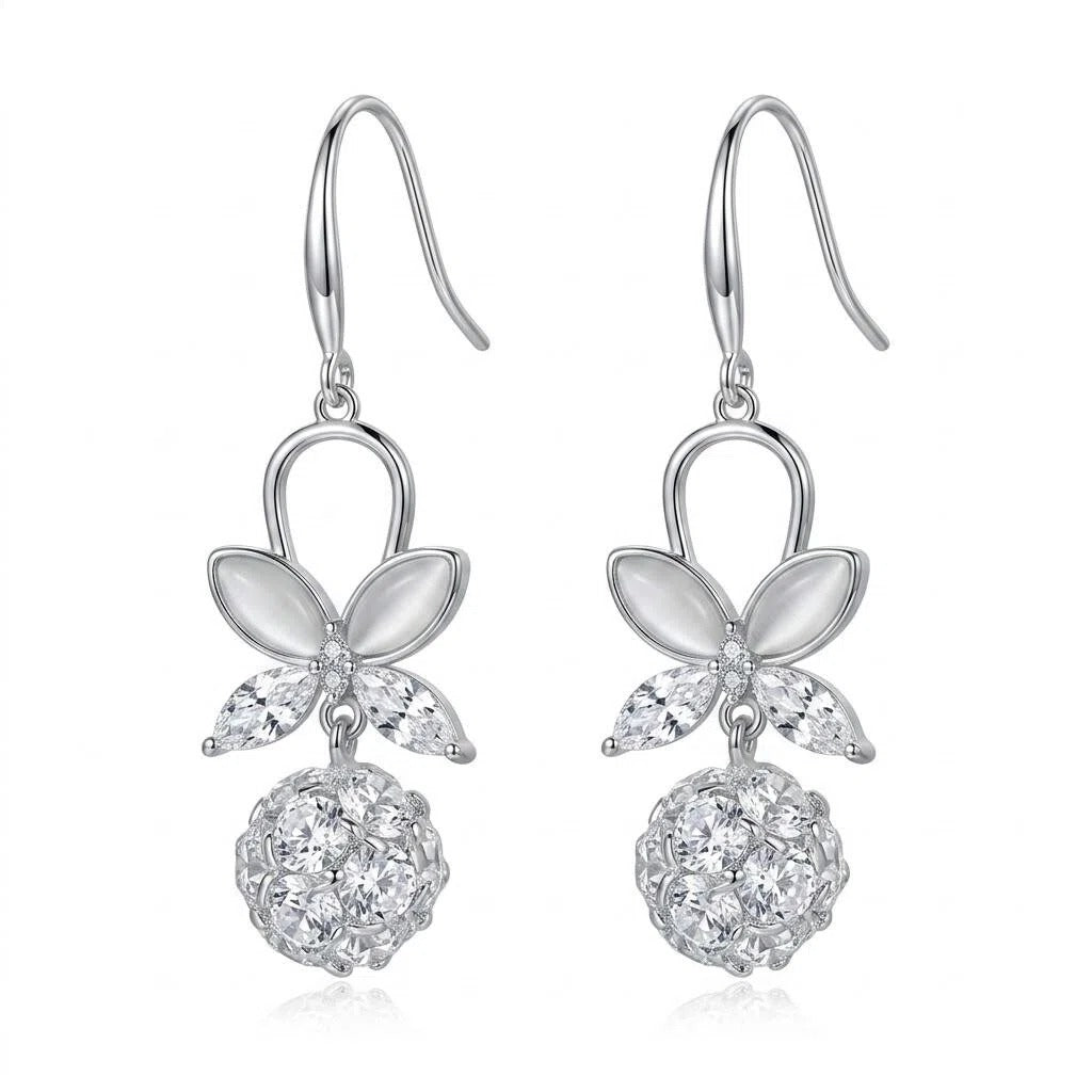 Butterfly Crystal Ball Drop Earrings